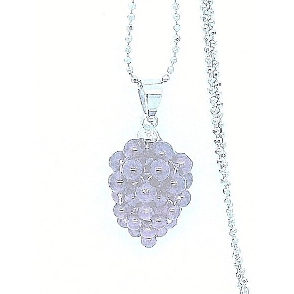 Necklace Purple Grape Cluster  1/2 " Bead 18"  Silver Chain - Picture 3 of 4